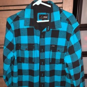 Teal Blue and Black Flannel Button Down Jacket